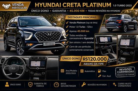 HYUNDAI CRETA 1.0 TGDI FLEX PLATINUM AUTOMÁTICO HYUNDAI CRETA 1.0 TGDI FLEX PLATINUM AUTOMÁTICO